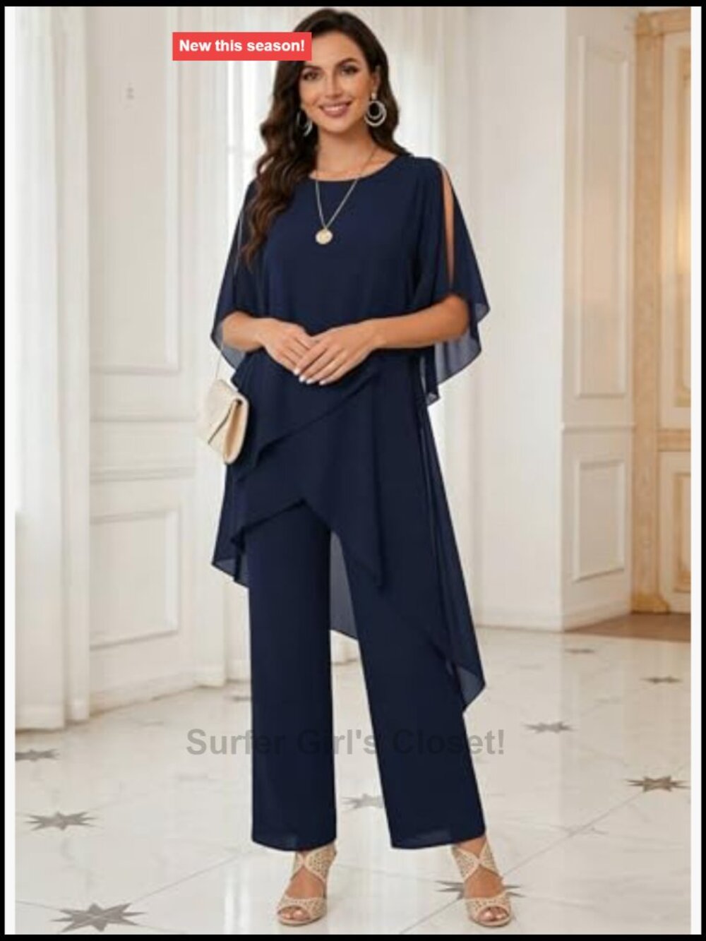 2 Piece Chiffon Dressy Pants Suit Set Mother of Bride Wedding Guest Outfits - Picture 3 of 7